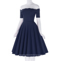 Belle Poque Frauen aus Schulter Marine Blau Vintage Retro Rockabilly Swing Party Audrey Hepburn Style Kleider BP000126-4